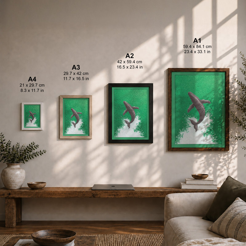 Leaping Dolphin Coastal 1 Piece Single Picture Frame Wall Art, A3 - 42.0 x 29.7 cm, Oak