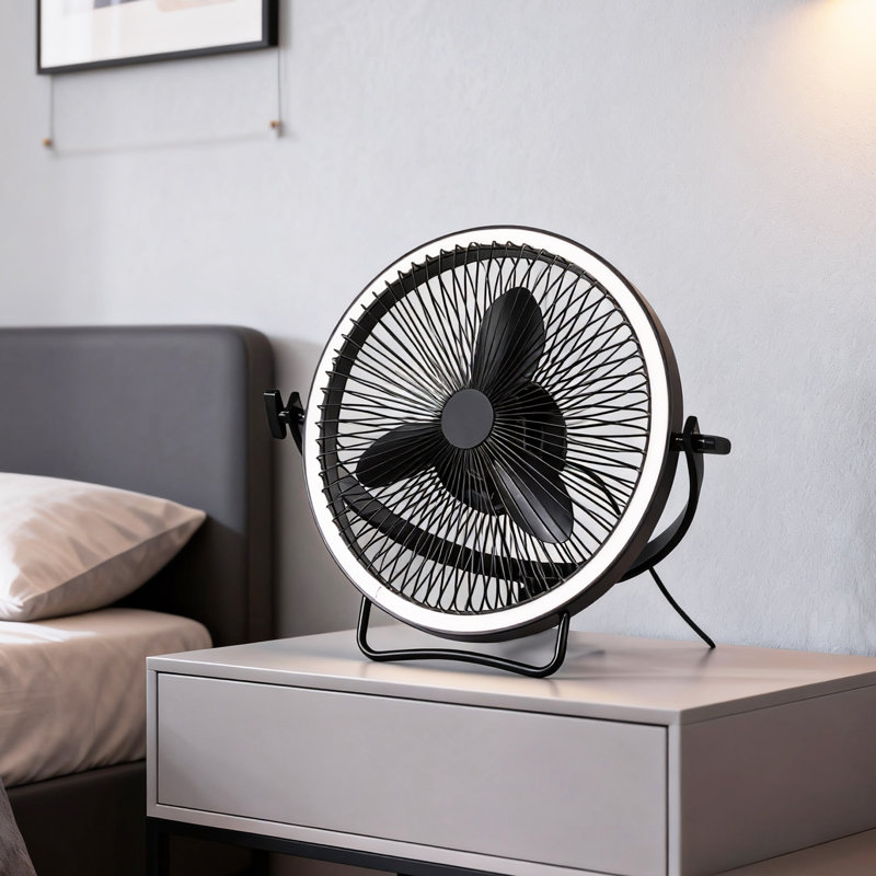 Modern 20" Rotatable 3CCT LED Plug-In 2-In-1 Floor Stand Or Ceiling Mount Fan With Remote, 6-Speed Reversible DC Motor, Dimmable