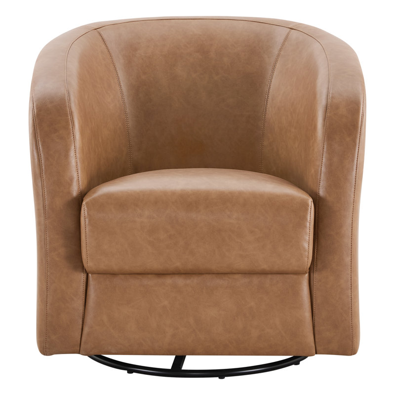 Fauteuil d'appoint rembourré et pivotant en cuir, Brun