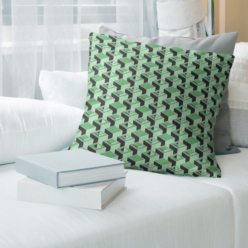 Housse de coussin Skyscrapers, 14 po x 14 po, Vert, Polyester sergé