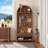 70.94-Inch Walnut-Colored Farmhouse-Style Floor Coat Rack With Hooks And Stool; Suitable For Foyer, Hallway, And Living Room.-1710107549