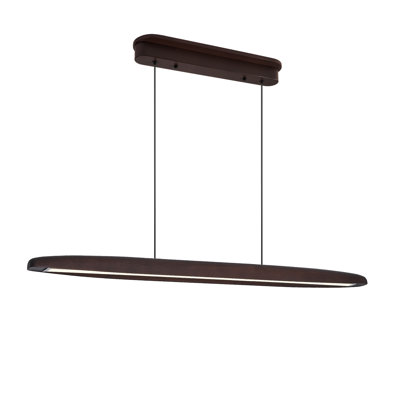 39-inch Streamline Wooden LED Pendant Light with Remote Control, Adjustable Hanging Light for Dining Room, Kitchen, Living Room – Contemporary Walnut Wood Finish