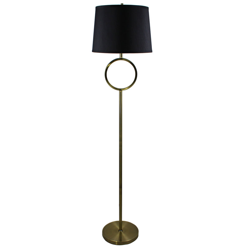 Edmund 59.5'' Traditional Floor Lamp, Antique Brass with Black Shade