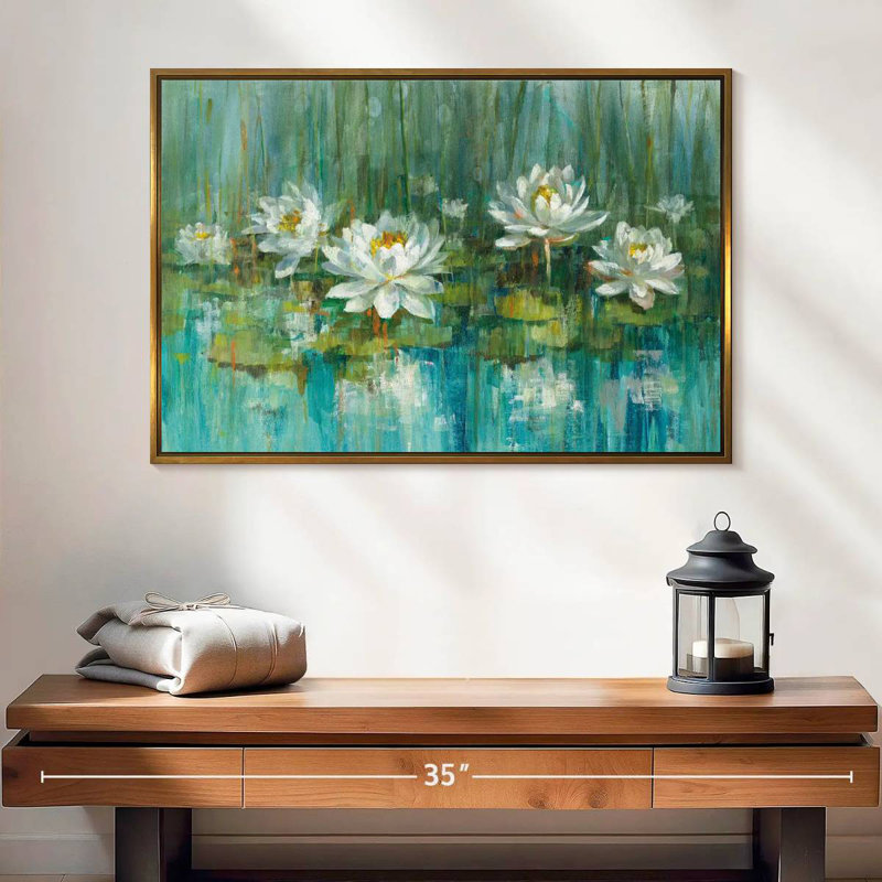Étang à nénuphars IV, 25 po x 17 po, Cadre flottant doré