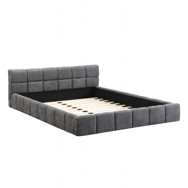 Lit tapissier damier, Gris, Grand lit