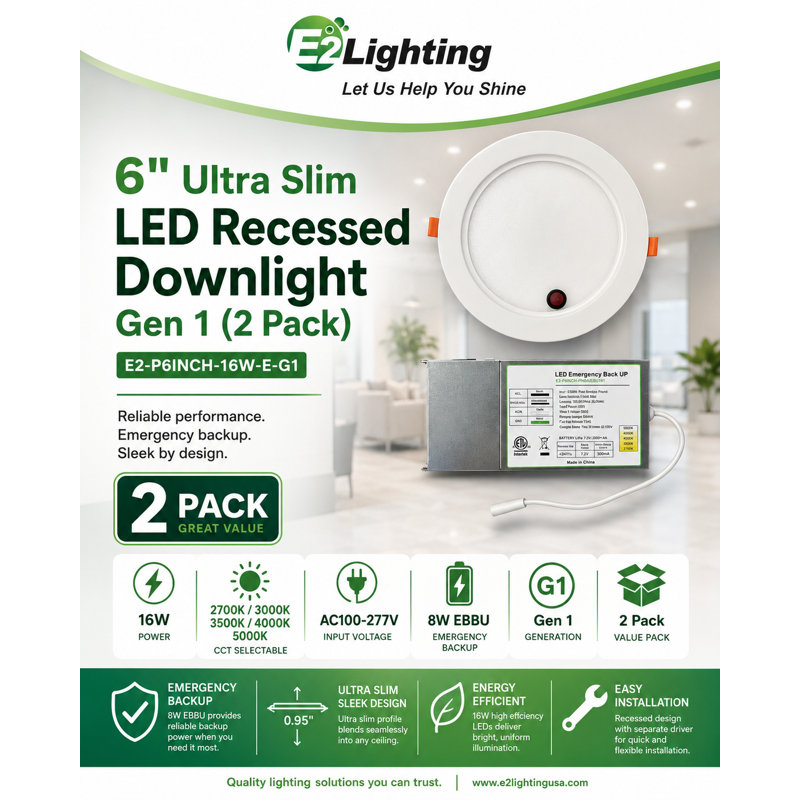 E2-DL-SLIM-6IN-16W-27/30/35/40/50K-E-G1-2P