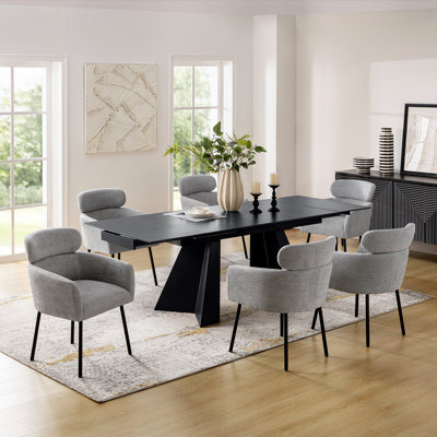 Bodkin Glam Modern 63"to 94"Extendable Rectangular Sintered Slate Dining Table for 6-10