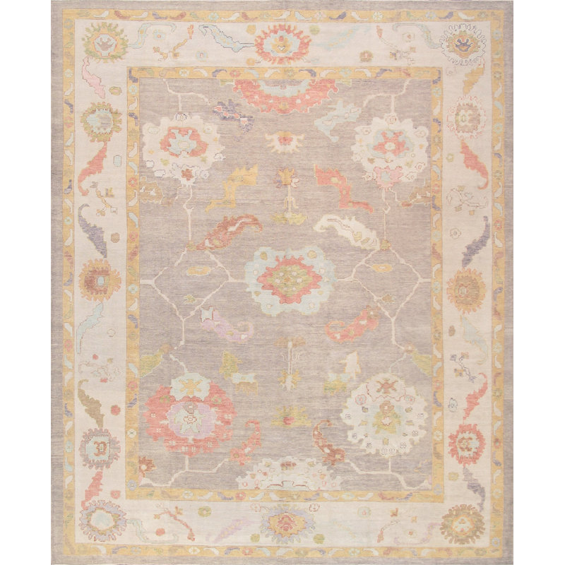 Oushak Hand Knotted Wool Oriental Area Rug in Mocha/Ivory/Pink