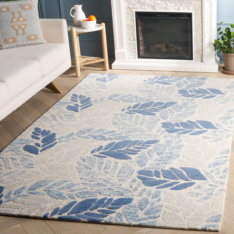 Msr Jardin Martha Stewart 300 Hand Tufted Wool/Cotton Floral Rug in Ivory/Blue, Rectangle 5' x 8'