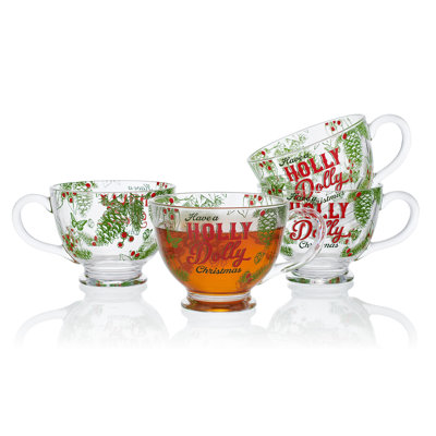 Holly Dolly "Have a Holly Dolly Christmas" Wide Mugs, Set of 4