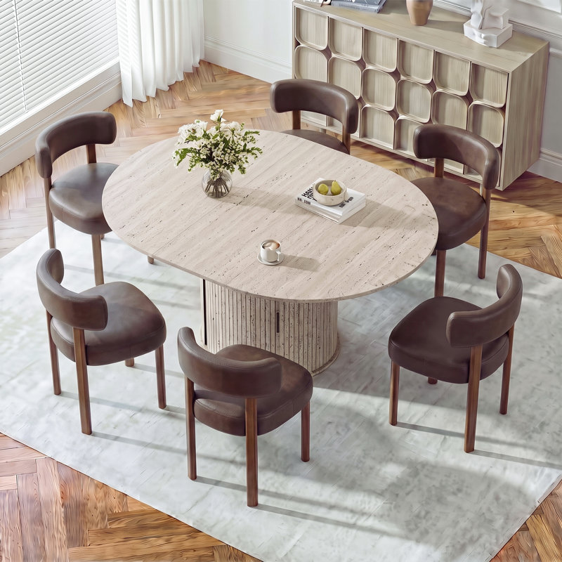 Ensemble de table de salle à manger moderne extensible pour 4 à 6 personnes avec rangement caché, Blanc, Marron foncé