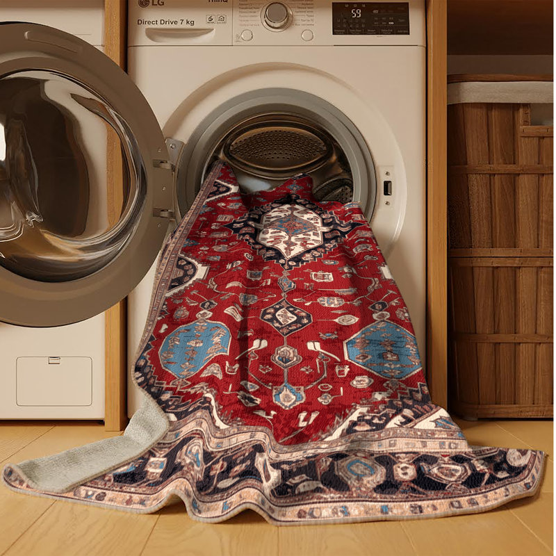 Machine Washable Persian Brown Area Rug, Round 4'
