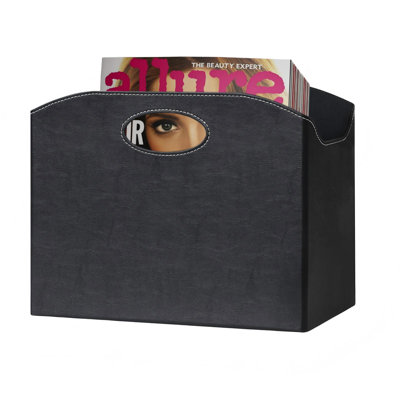 Magazine Holder Foldable Magazine Rack Floor PU Leather File Holder Newspaper Book Storage Magazine Basket(Black) by Ebern Designs