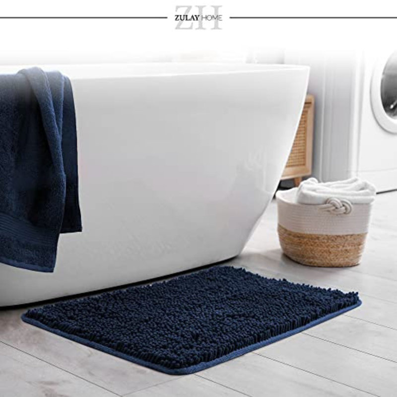Tapis pour salle de bain à poils longs Zulay Home, L 17 po x l 24 po, Bleu