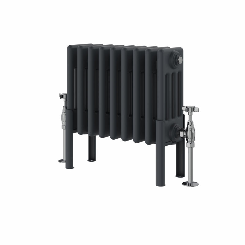 Altynay Horizontal Traditional 4 Column Radiator, 300mm H x 425mm W x 140mm D, Anthracite