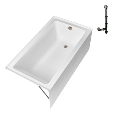Baignoire en alcôve droite en acrylique blanc brillant avec drain extérieur Streamline 60 po x 30 po Streamline