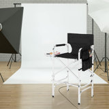 31" Tall Bright Aluminium Frame Folding Director Chair With Side Table