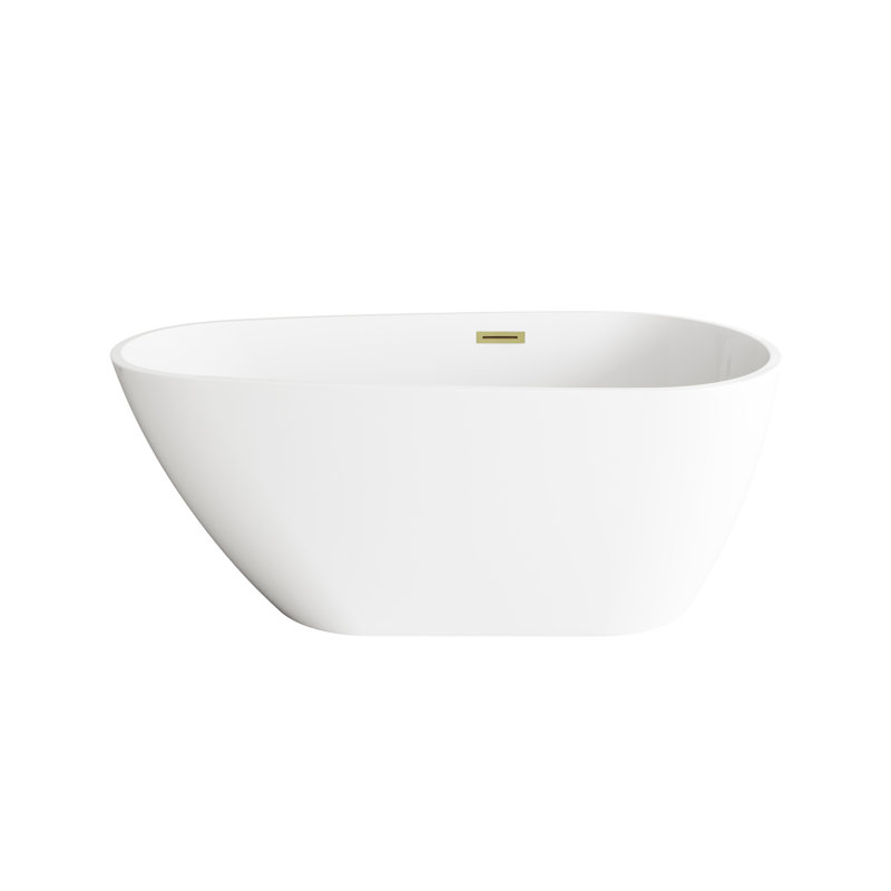 59 Inch Bathtub in Glossy White with Trim, Brushed Gold
