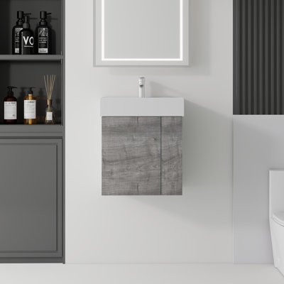 Meuble-lavabo flottant 21,6 po avec lavabo, porte à fermeture en douceur, lavabo en céramique, contreplaqué