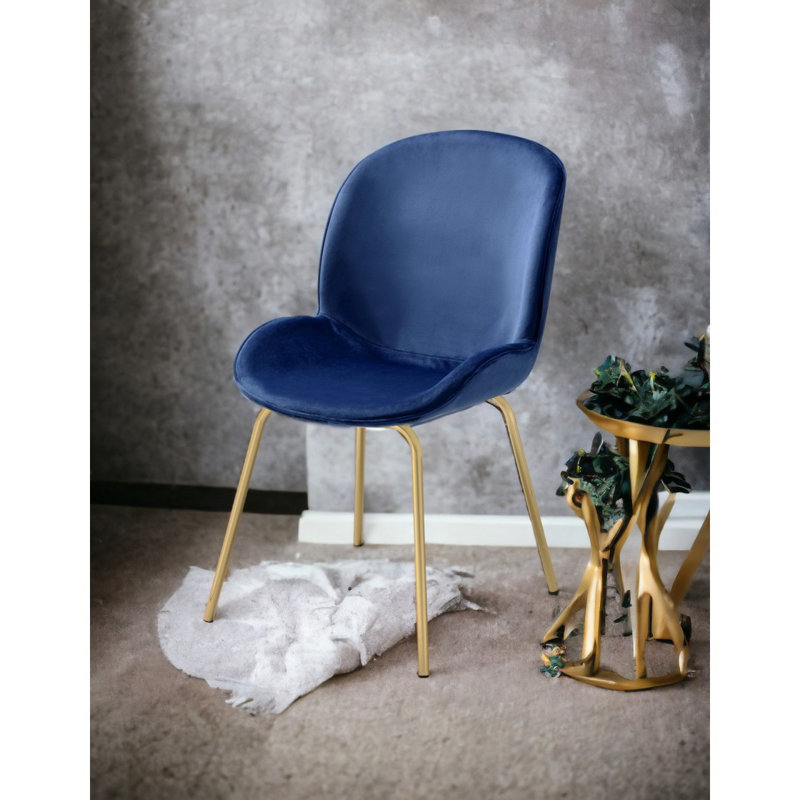 Ensemble de 2 chaises d'appoint Chuchip en velours bleu et finition dorée