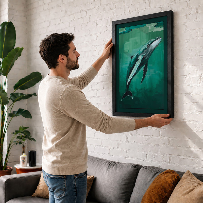 Whale in Motion Coastal - Framed Print, A3 - 42.0 x 29.7 cm, White