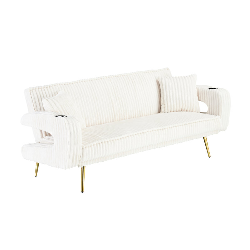 White Corduroy With Metal Legs, Breathable Upholstery, Suitable For Study Area Stylish Living Room , High Resilience Sponge Filled, And Comfortable
