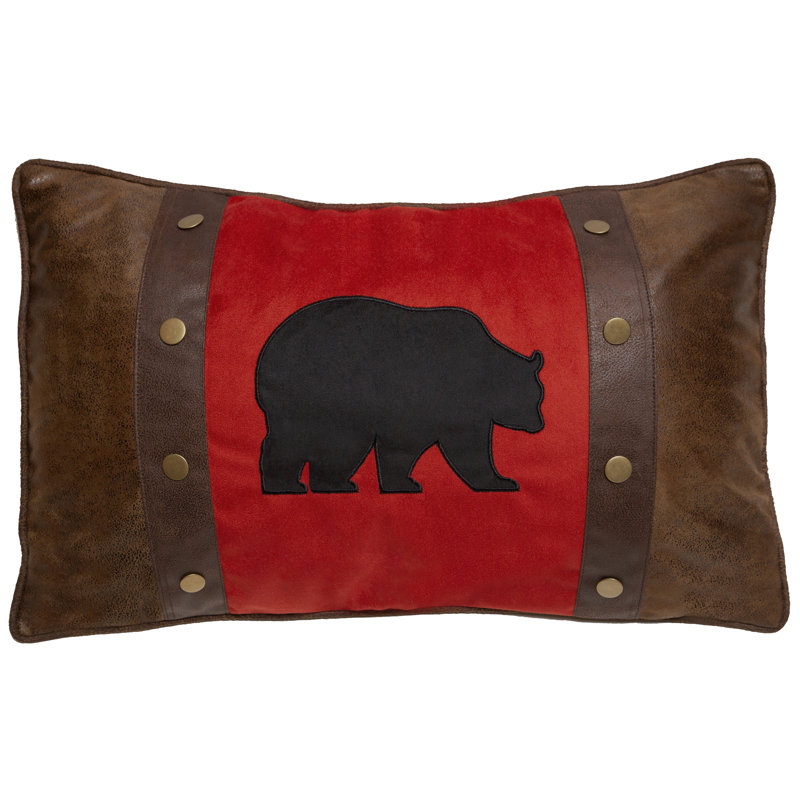 Rustic Red and Brown Faux Leather Bear Throw Pillow
