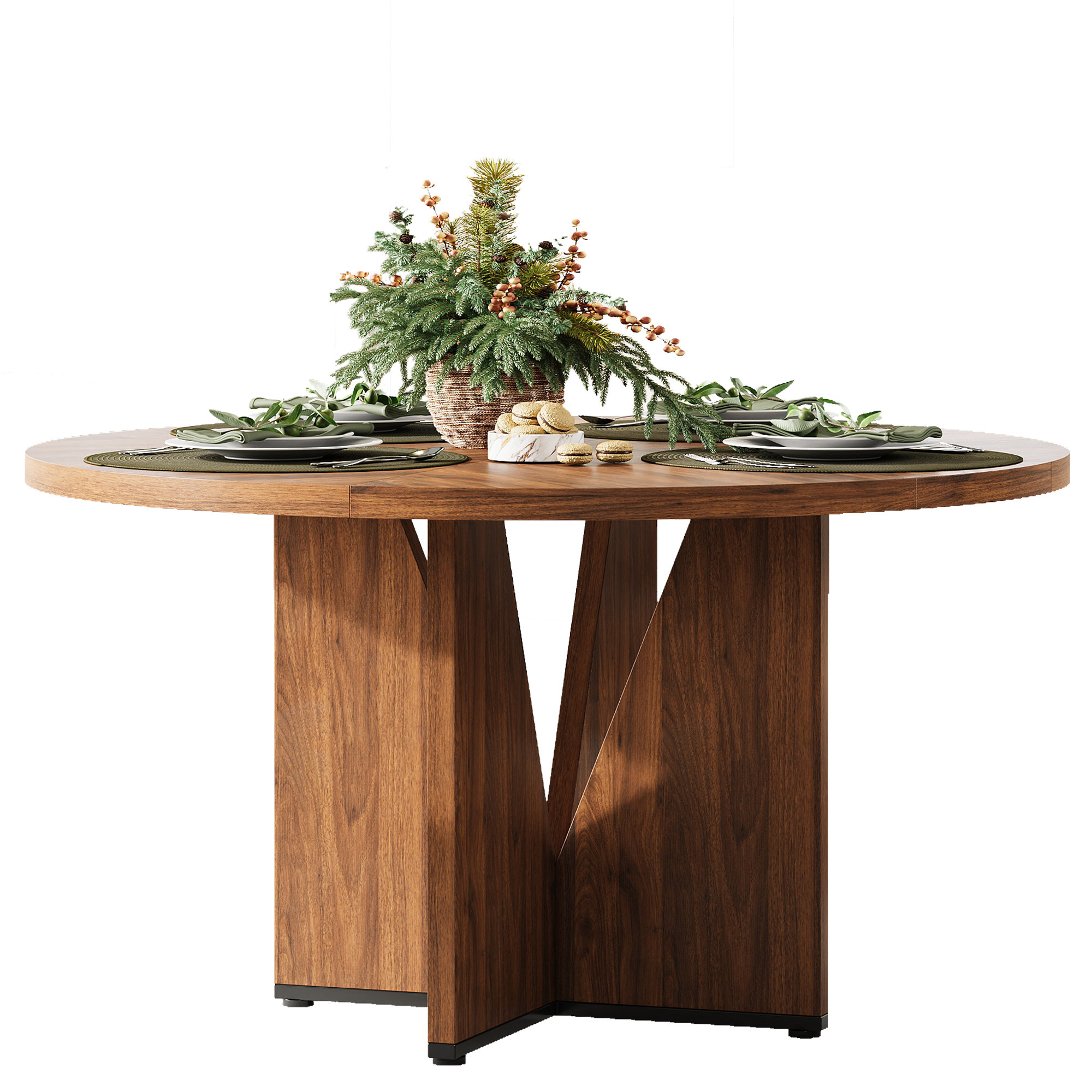 Ebern Designs 47-Inch Round Dining Table with Natural Grain Top For ...