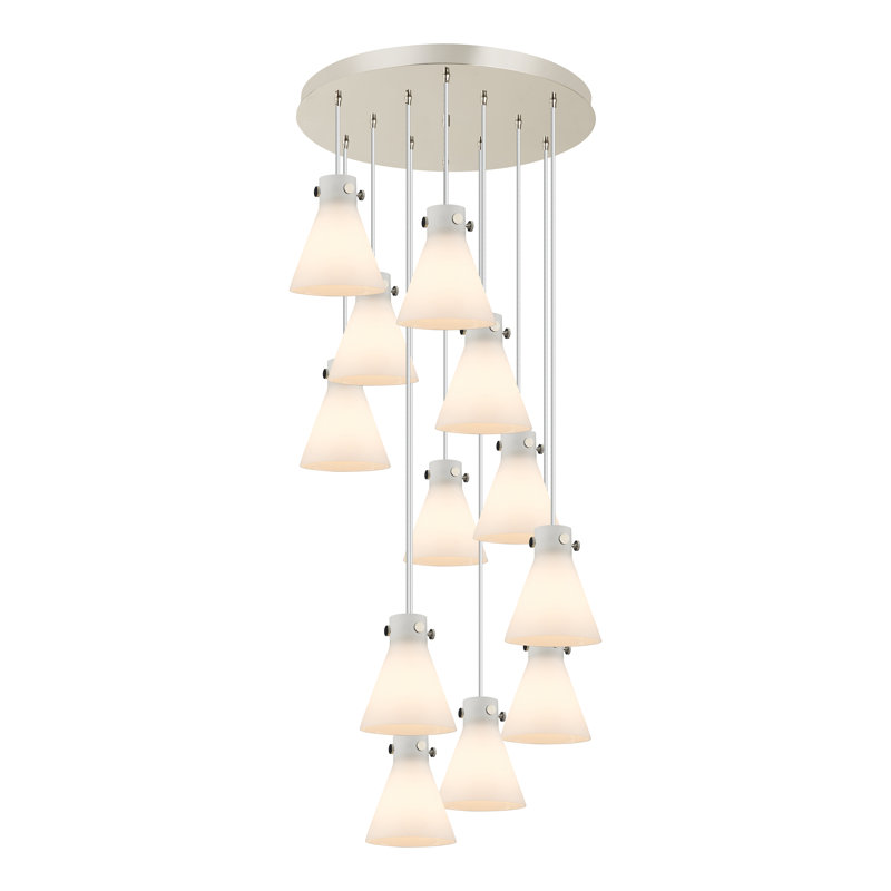 Luminaire suspendu 12 lumières Amrith, Blanc, Nickel poli