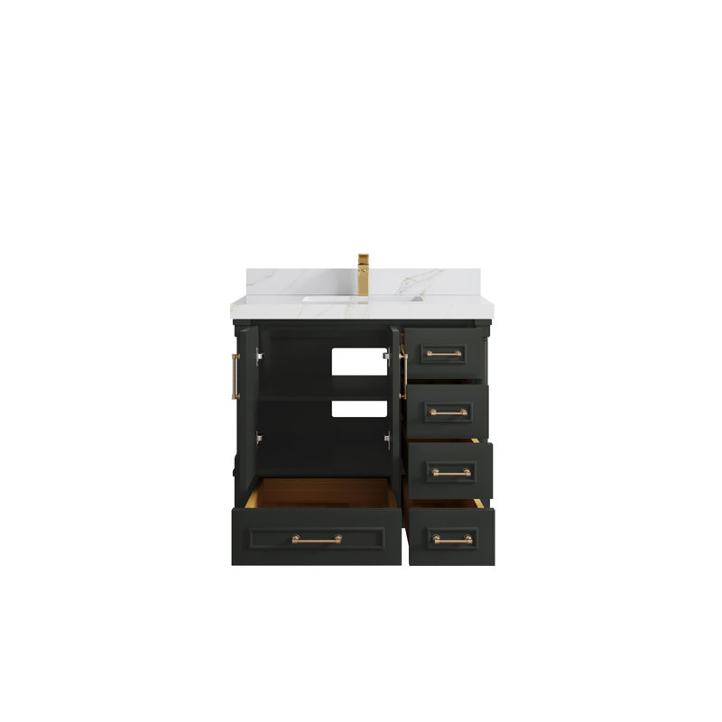 36'' Single Bathroom Vanity with Quartz Top, Gray, Calacatta Sienna