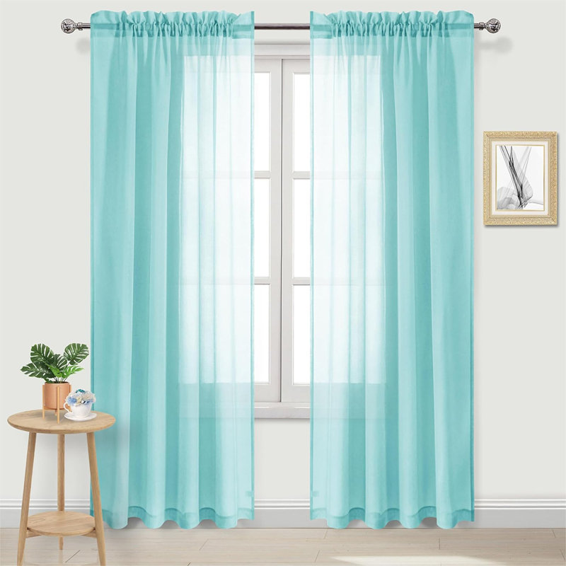 2 Pcs/Set Solid Color Sheer Curtains, Transparent Window Shades Tulle Drapes, Rod Pocket Curtains For Bedroom, Living Room