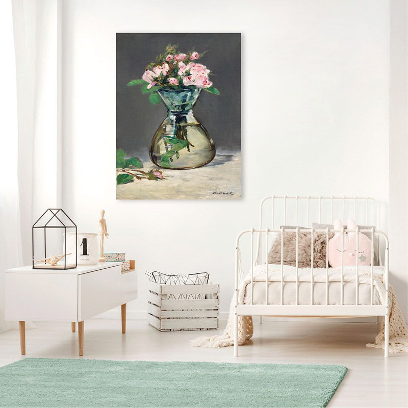 Moss Roses In A Vase by Edouard Manet - No Frame Painting on Canvas, 70cm H x 50cm W x 4cm D