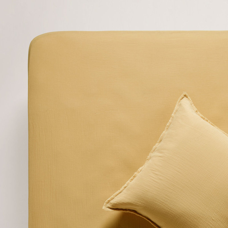 100% Cotton Plain Weave / Muslin Fitted Sheet, European Double (140 x 200 cm), Golden Yellow