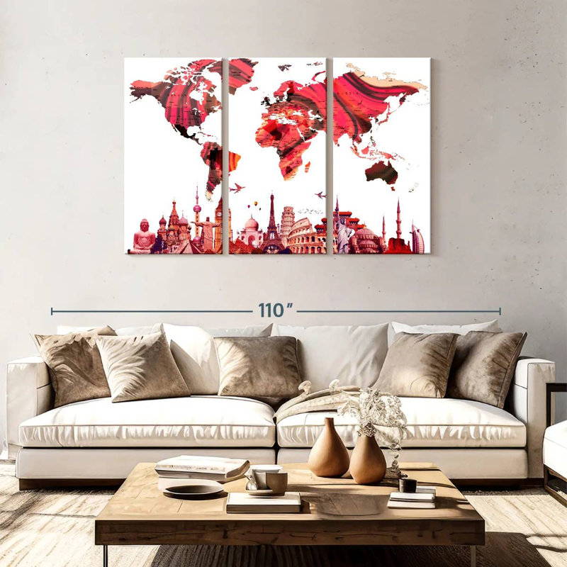 Aliaz Rose Abstract World Map, 48" H x 74" W
