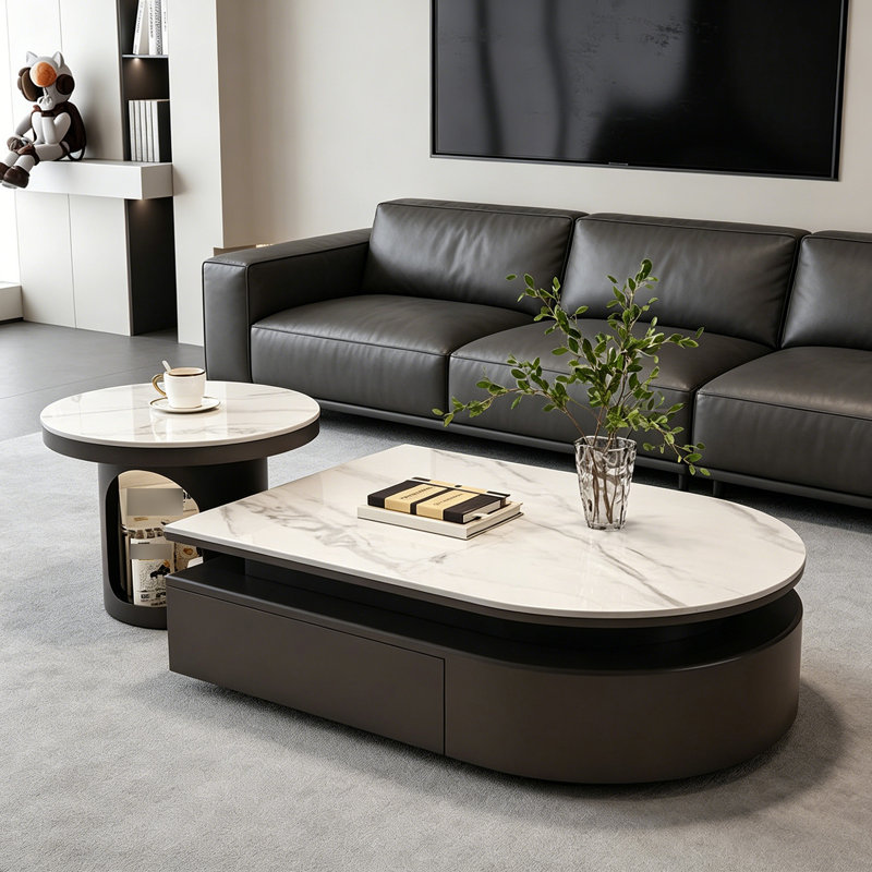 Ensemble de tables basses avec rangement en ardoise Home Simplicity, H 13,77 po x l 43,3 po x P 31,49 po, Gris clair / noir
