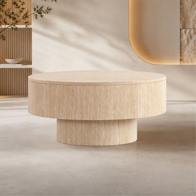 Table basse ronde avec rangement Travertine