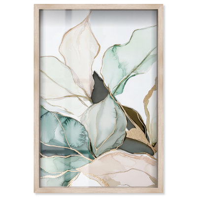 «Pastel Leaves with Gold III Shadowbox Print», art floral élégant par Art Remedy