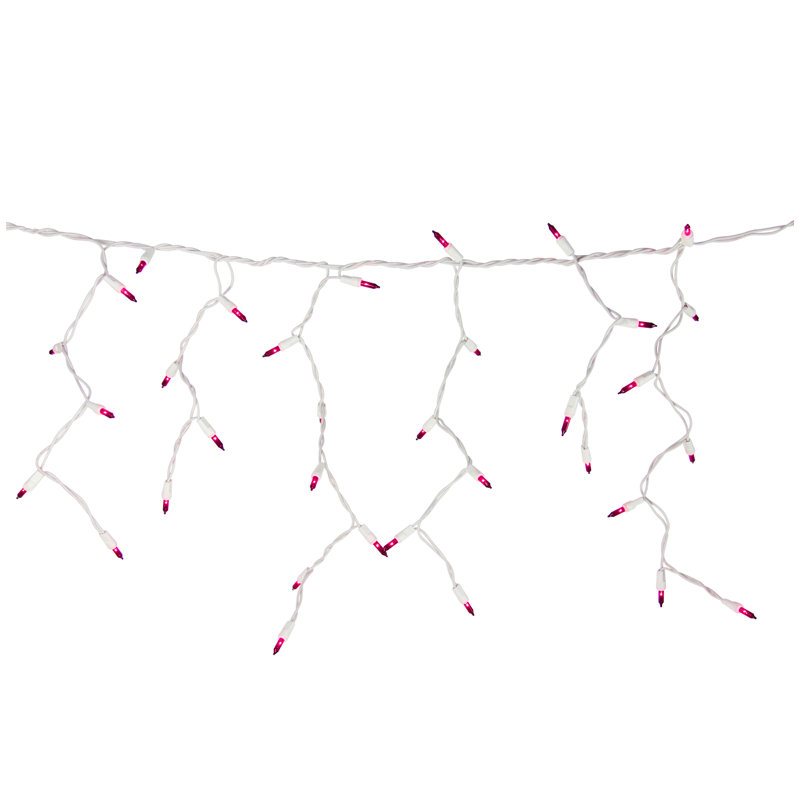 100 Count Pink Mini Icicle Christmas Lights - 3.5 Ft White Wire, L 17 pi, Rouge