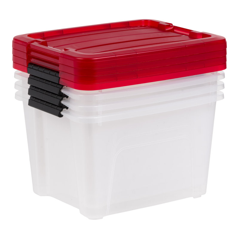 20.5 Qt./5.12 Gal. Latching Clear Storage Tote Red Tint Lid