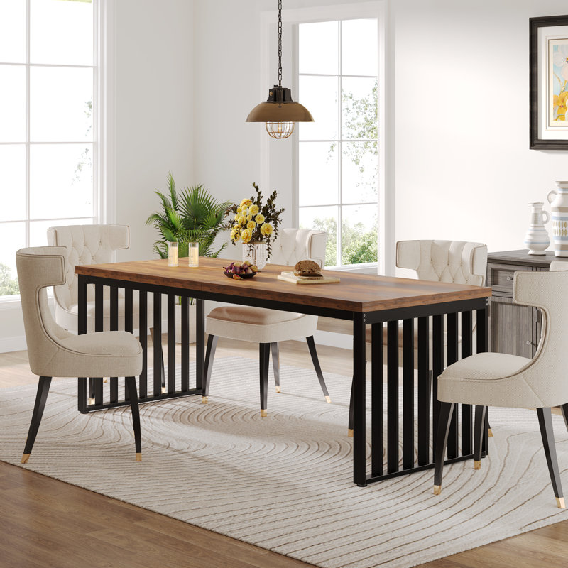 Zaiveon 78.74" Iron Dining Table(Chairs not included), Brown, Black