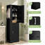 Armoire de rangement autoportante de 68 po de hauteur pour salle de bain, armoire de rangement en panneau de fibres à densité moyenne avec crochets latéraux et tablettes réglables, armoire de rangement pour salle de bain, salle de lavage