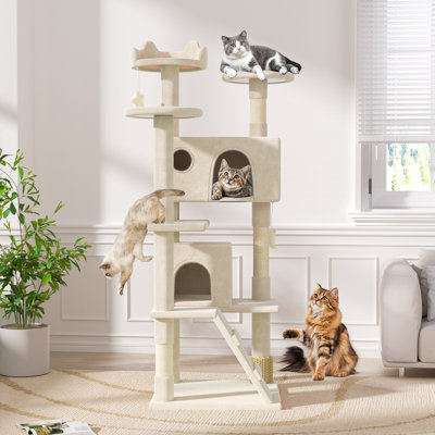 70" Cat Tree Tower With Scratching Posts, Multiple Cat Caves, Top Perch, And Play Features For Indoor Cats