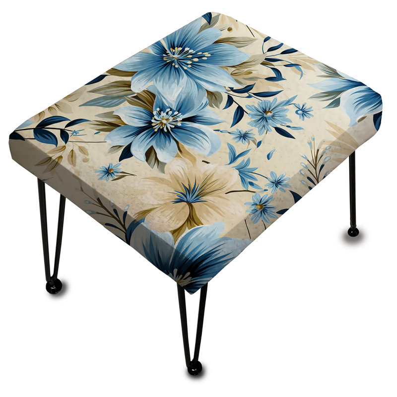 Repose-pieds floral bleu et blanc Harmony