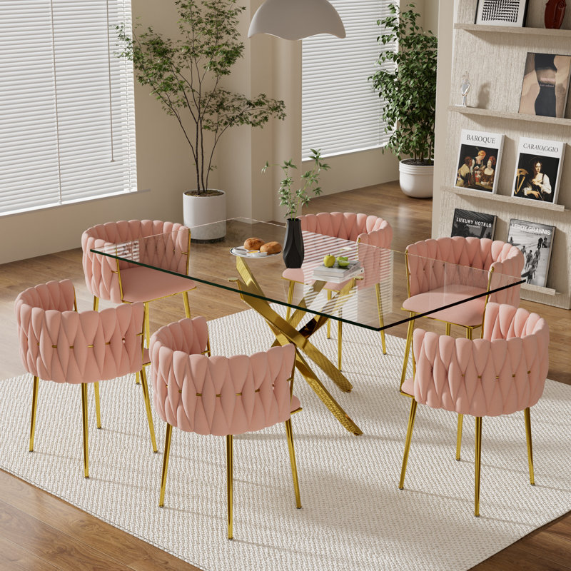 Ensemble de salle à manger Antli, Pink, 29.5"H x 63"L x 31.5"W, Doré