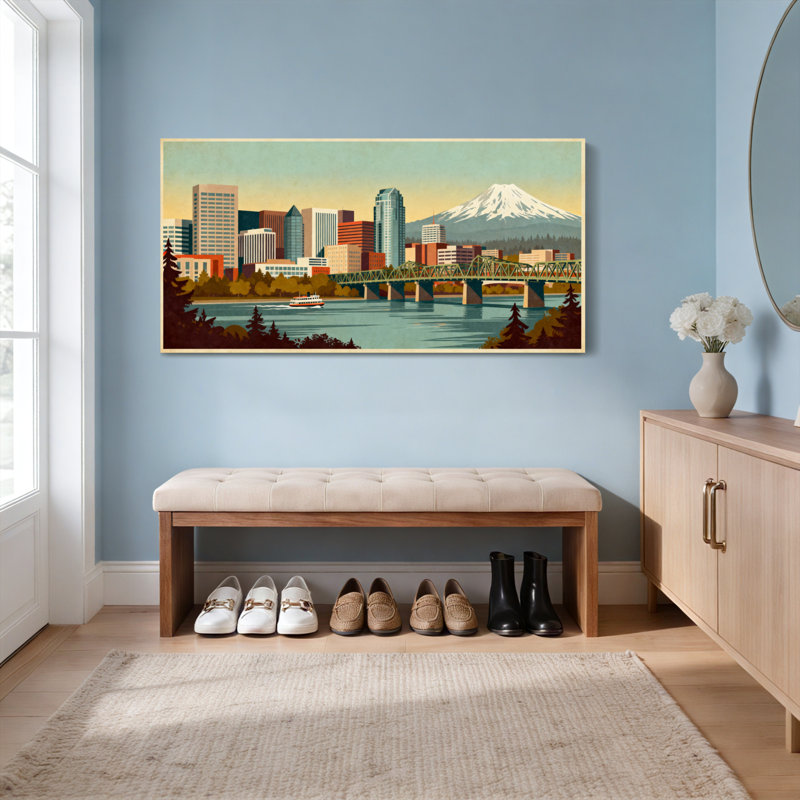 Tableau sur toile représentant un paysage urbain de Seattle avec le mont Rainier (lot de 1), H 12 po x l 36 po