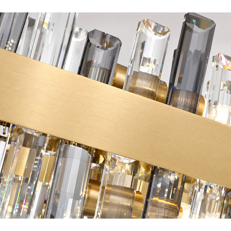 Lustre moderne à intensité variable 16 lumières avec cristal Kacy, Gris / Transparent, H 9,8 po x l 35,4 po x P 13 po