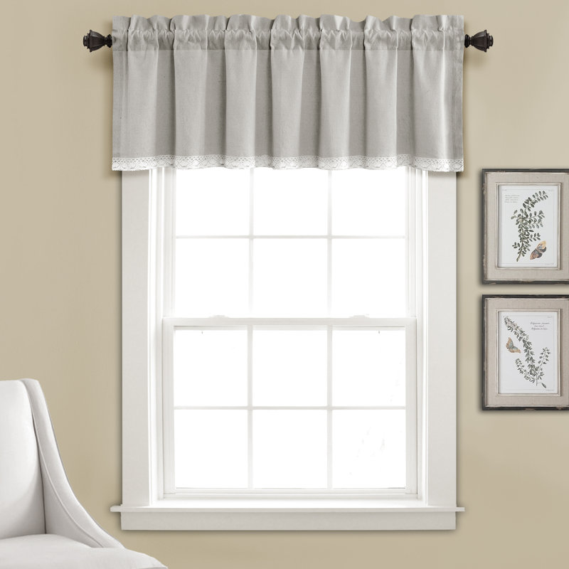 Linen Lace Linen Tailored Window Valance, Light Gray
