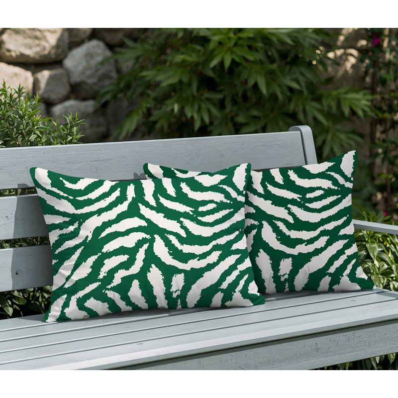 Oreiller réversible intérieur / extérieur à imprimé zébré Tory, 20x14, Green