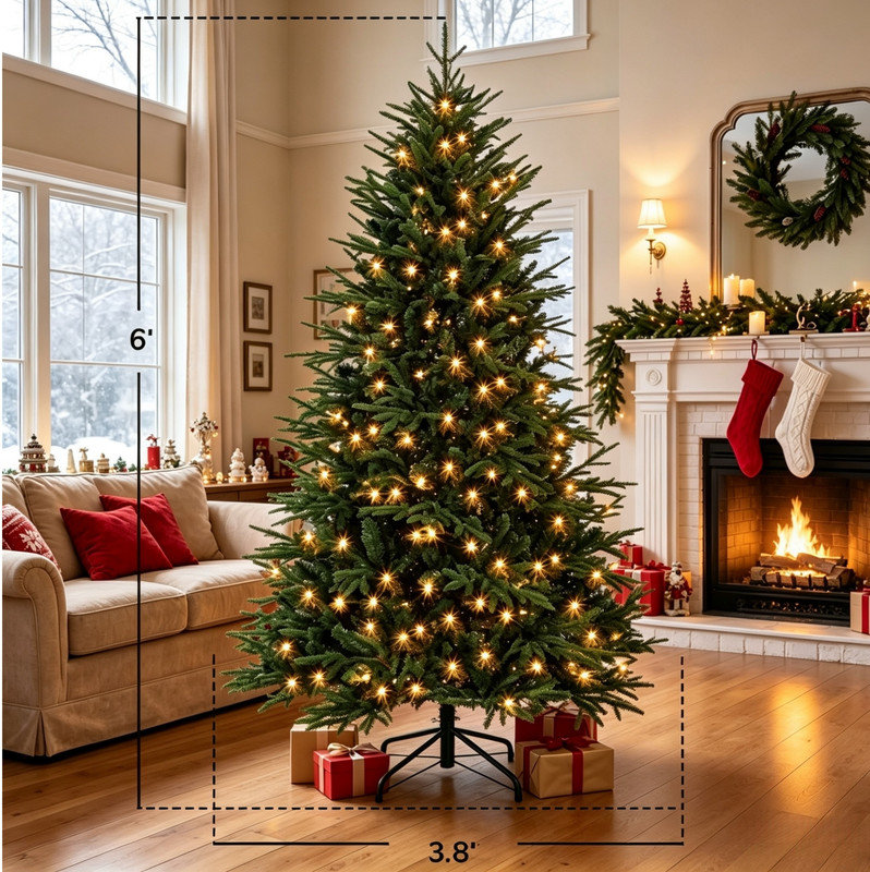 Sapin artificiel complet pré-éclairé, feuillage en polyuréthane mélangé polyuréthane, décoration intérieure festive douillette