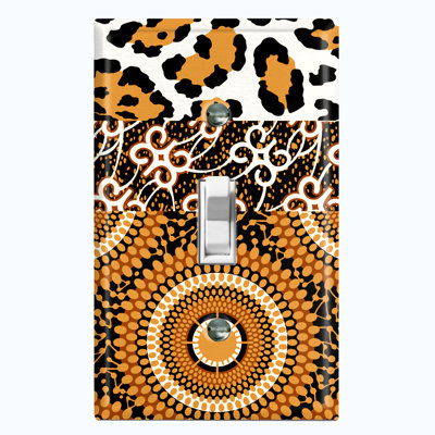 Metal Light Switch Plate Outlet Cover (Safari Pattern African Tribal Cheetah Brown   - Single Toggle)